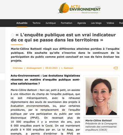Interview de Marie-Céline Battesti - 9/03/2023 ACTU ENVIRONNEMENT
